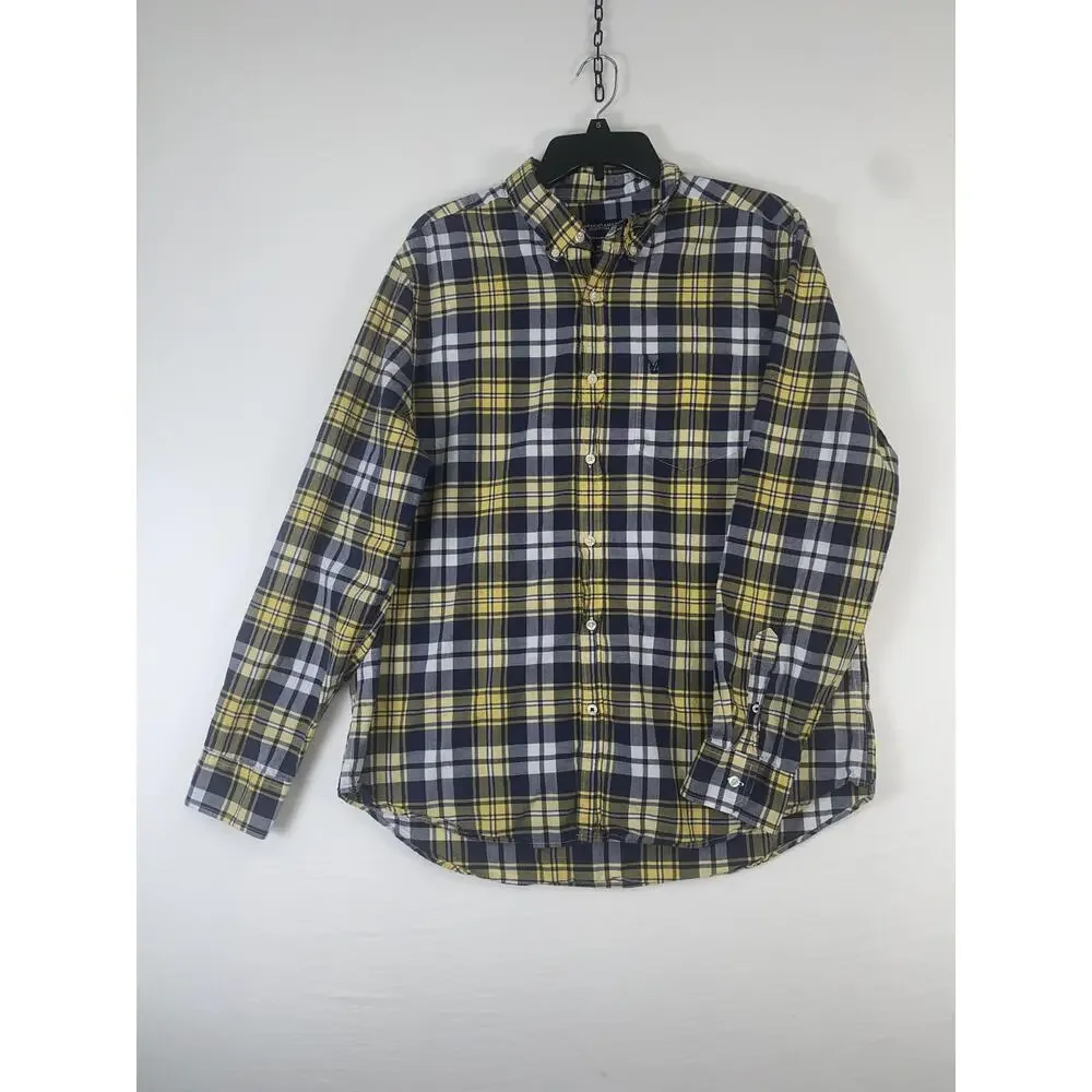 American Eagle Outfitters Shirt Mens XL Blue Plaid Long Sleeve Button Down